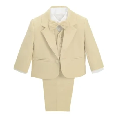 Image of Lito Angels Baby Boy Formal Dress Suit Wedding Outfit Wear, 5 Pieces Set (Blazer, Shirt, Waistcoat, Trousers, Bow Tie) Age 18 24 Months (Tag Number 02), Khaki