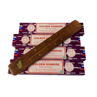 Image of VIE Satya Incense Sticks, 4 Packs x 15g, with Holder, Golden Sunrise