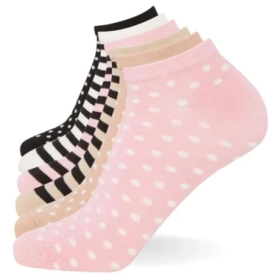 Image of FM London Womens (6 pack) Bamboo Trainer For Ankle Socks, Multicolour (Stripes &amp; Dots Light), 4 8 UK
