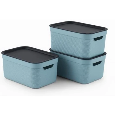 Image of Set of 3 decorative boxes with lid A5 JIVE, colour turquoise