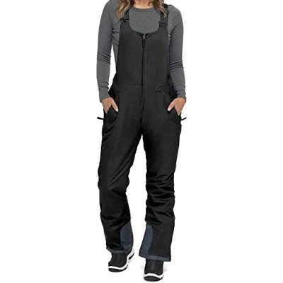 Image of Womens Insulated Bib Overalls Sleeveless Waterproof Snow Bibs Suit Winter Jumpsuit (Black , XXXL )