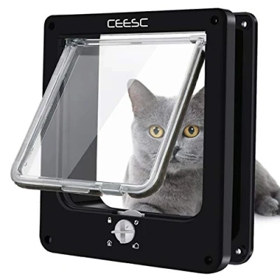 Image of CEESC Cat Flap, Magnetic Pet Door with Rotary 4 Way Lock for Cats, Kitties and Kittens (Medium, White)