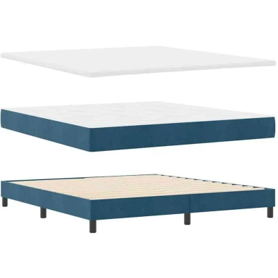 Image of Box Spring Bed with Mattress Dark Blue 180x200 cm Velvet Vidaxl