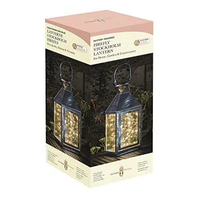 Image of Firefly Stainless Steel Lantern Lit with 40 Warm White LEDs