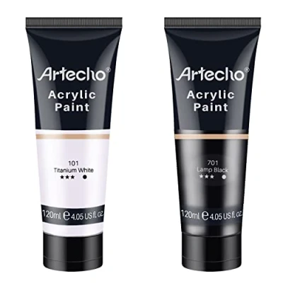 Image of Artecho Acrylic Paint Set, Titanium White and Black (120ml / 4.05oz) Tubes, Art Craft Paints for Canvas Painting, Rock, Wood, Fabric, Supplies Professional Artists, Adults, Students, Kids