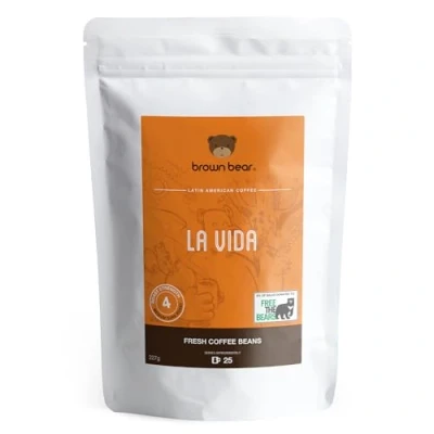 Image of Medium Dark Roast Crema Strong Espresso Coffee Beans 227g Brown Bear La Vida Blend For All Machines Strength 4 Donation to Free The Bears