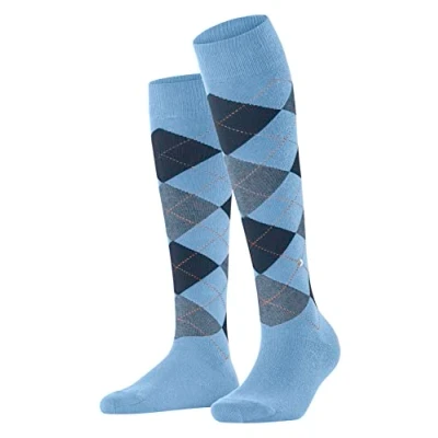 Image of Burlington Women&#039;s Queen W KH Cotton Long Patterned 1 Pair Knee High Socks, Blue (Light 6541), 3.5 7
