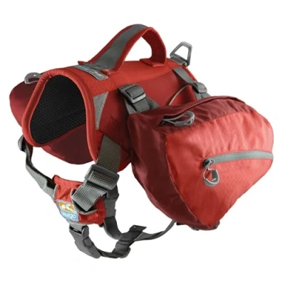 Image of Kurgo Baxter Dog Backpack, Saddlebag, Pet Backpack for Hiking, Walking, or Camping, Chili Red/Barn Red
