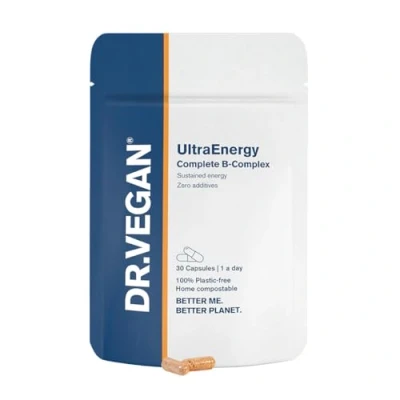 Image of DR.VEGAN UltraEnergy High Strength B Vitamin Complex, 30 Vegan Friendly Capsules Includes B12 (100ug), Choline (50mg), Biotin (50ug) and Folate (200ug) One A Day