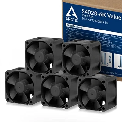 Image of ARCTIC S4028 6K (5 Pack) 40x40x28 mm fan, 250 6000 RPM, PWM regulated, 4 pin connector, 12 V DC Black