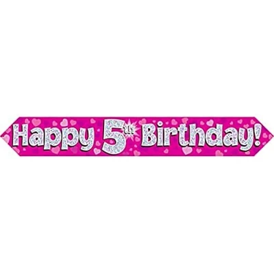Image of 9ft Banner Happy 5th Birthday Pink holographic