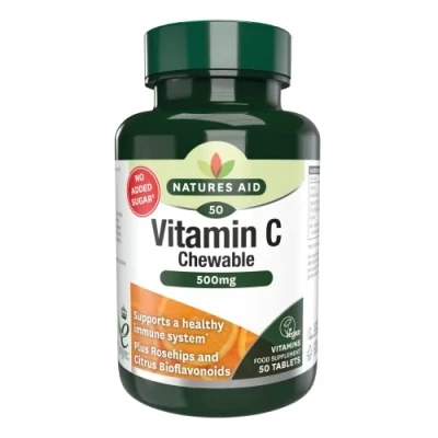 Image of Natures Aid Chewable Vitamin C 500 mg, Sugar Free, Suitable for Vegans, 50 Tablets