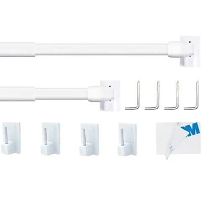 Image of 2Pcs Net Curtain Rods Extendable, Adjustable Rod, for Windows, Kitchen with 4PCS Self adhesive Hooks(30 50CM/11.81 19.69Inch,White)(Please check if the size is suitable before purchasing)