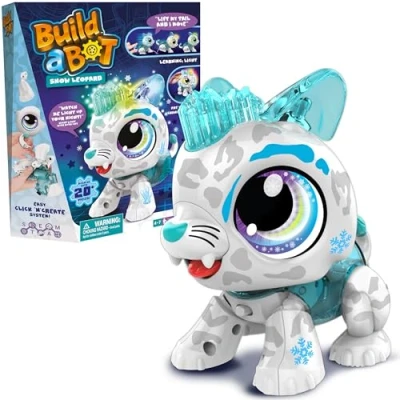 Image of Build a Bot: Snow Leopard Your Own Interactive Pet Easy Click &#039;n&#039; Create System 20+ Piece STEM Robot Kit For Kids Ages 4+