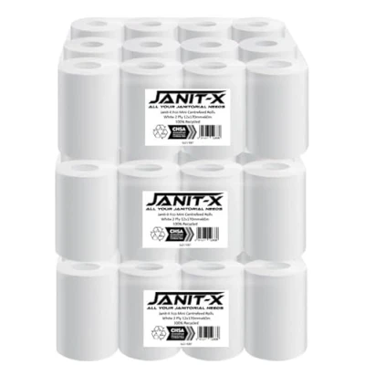 Image of Janit X Eco 100% Recycled Mini Centrefeed Rolls White Bulk Purchase 36 Pack Centre Feed 2 Ply Hygiene for use in Health Care,Hospitality,Offices,Kitchens,Garages