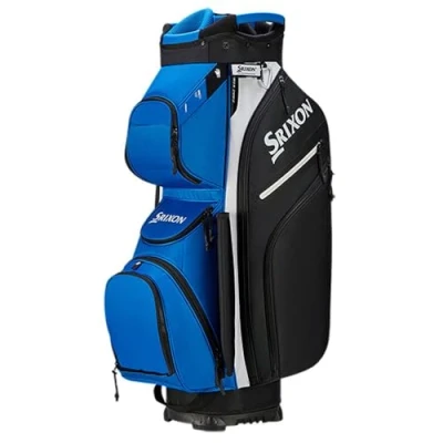 Image of Srixon Premium Cart Golf Bag 14 Club Divider 11 Zipper Pockets including a Velour lined Valuable an Insulated Coller Pocket Score Card,Pen Divot Holders Lock Bottom Base,Blue/Black,UNIQ SIZE