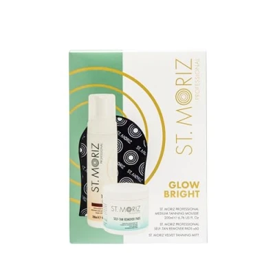 Image of St Moriz Glow Bright Fake Tan Gift Set Contains 1 x Medium Tanning Mousse, Self Remover Pads &amp; Velvet Mitt Worth £13.97