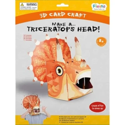 Image of Fiesta Crafts Triceratops 3D Dinosaur Mask Kit Colourful &amp; Easy to Assemble Dino Head Costume Complete Set Improve Motor Skills, Creativity, Imagination Fits Kids Adult Heads