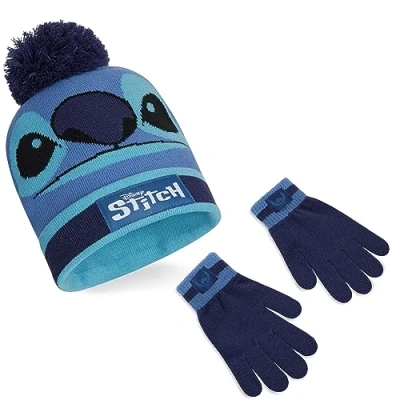 Image of Disney Beanie Hat Scarf and Gloves Set Kids (Blue Stitch 2 Pieces)