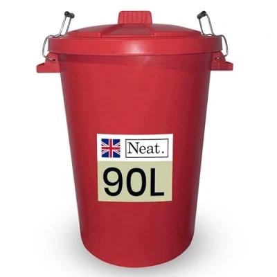 Image of Neat. 90L Bin Coloured Large Plastic Bins, Heavy Duty Kitchen with Metal Handle Dustbin Lid For Easy Refusal Garden Indoor Outdoor Rubbish Waste, Storage of Animal Feed, Red 1Pack
