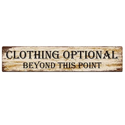 Image of KILSPU Clothing Optional Beyond This Point Retro Metal Tin Sign Vintage for Home Coffee Wall Decor 4x16 Inch / 10x40 cm