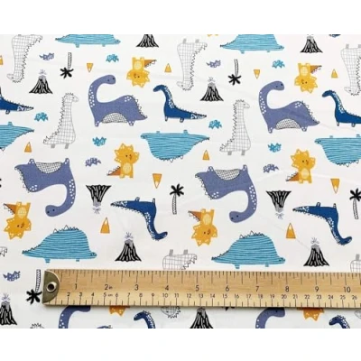 Image of Oddies Dinosaur Design on Ivory Background Children&#039;s Fabric Craft Material 112 cm 100% Cotton Poplin 130 gsm Per Metre