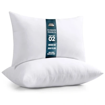 Image of Utopia Bedding Cushion Inner Pads (Pack of 2), 30 x 50 cm (12 20 inches) Stuffer Inserts, Hollowfibre Pillows (White)