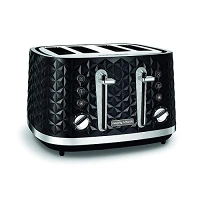 Image of Morphy Richards Vector 4 Slice Toaster, High Gloss Geometric Design, Defrost and Reheat, Variable Width Slots, Removeable Crumb Tray, Black, 248131