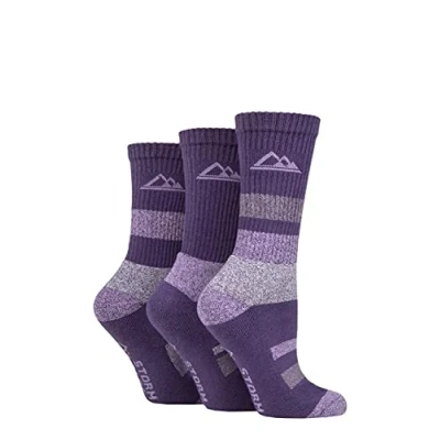 Image of Women&#039;s 3 Pair Storm Bloc Cotton Striped Boot Socks Charcoal / Purple 4 8 Ladies