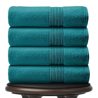 Image of GC GAVENO CAVAILIA 450 GSM Bath Towels Set of 4, 70X120 Cm Large, Lightweight Quick Dry Egyptian Cotton Towel, Hotel Quality Bathroom Towels, Teal