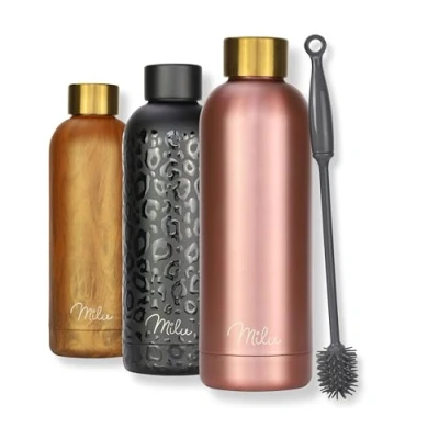 Image of Milu Stainless Steel Water Bottle 500ml 750ml 1L Vaccum Insulated Large Drink Flask Bottles Leakproof Keep Drinks Hot Cold for Bike Camping Sports Gym incl. Cleaning Brush (Rose Gold, 750ml)