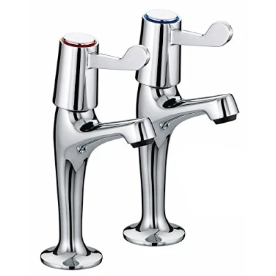 Image of Chrome Lever Basin Taps Pillar Pair of Bathroom Bath for Brass Set Hot and Cold Water &amp; Kitchen