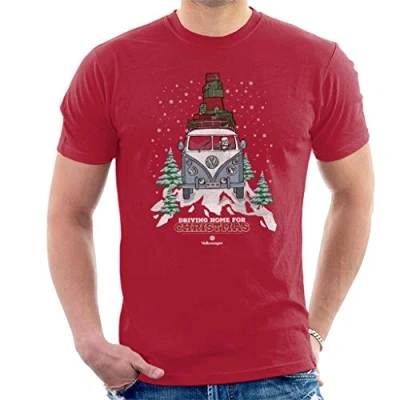 Image of Volkswagen Christmas Camper White Text Men&#039;s T Shirt