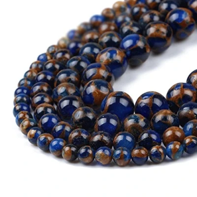 Image of JarTc Natural Round Blue Gold Nepal Stone Beads for DIY Jewellery Making Bracelet Necklace 15&quot; (10mm)