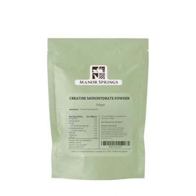 Image of Creatine Monohydrate Powder 500g, Supplement, Micronized Creatine, Powder, Unflavoured, 5000mg Per Serv (5g), 100 Servings by Manor Springs
