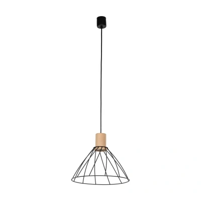 Image of Modesto 29.5cm Wire Frame Pendant Ceiling Light Black, Pine 1xE27