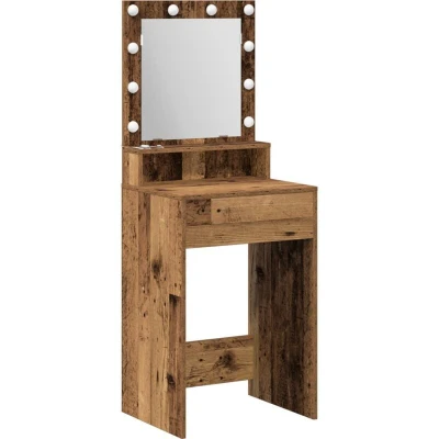 Image of vidaXL Dressing Table with LED Lights Old Wood, 50x41x135 cm