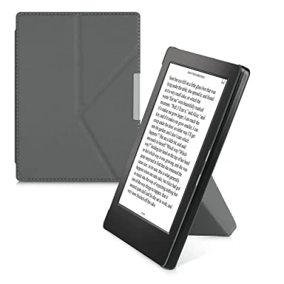 Image of kwmobile Origami Case Compatible with Kobo Aura H2O Edition 1 Slim PU Leather Cover Stand Anthracite