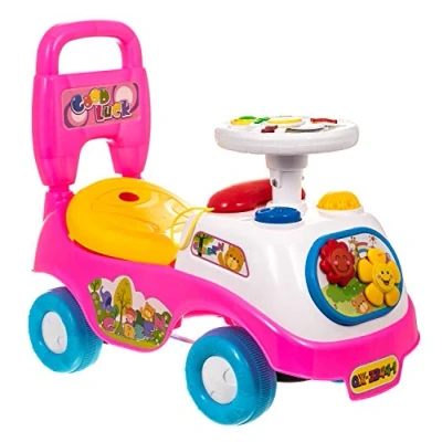 Image of Hillington My First Ride On and Push Along Buggy Car Colourful Steps Toddler Walker Learning Toy with Sounds Accessories (Pink)