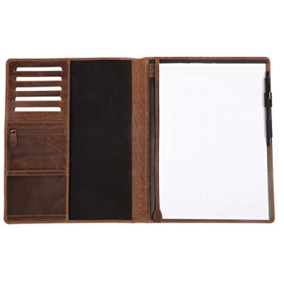 Image of Roberto Romano 48216 Writing Case DIN A4 Genuine Leather Organiser Folder Conference for Pad with Pen Loop and 6 Credit Card Slots Approx. 32 x 26 cm Brown