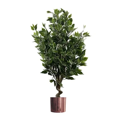 Image of Leaf Artificial Indoor Tree with Planter, Mixed Materials, Evergreen Ficus Copper, 110cm
