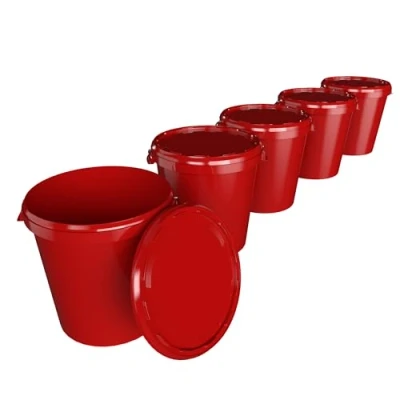 Image of FixedByU 5 Buckets with Lid, 30 Litres, Made in Germany, Food Safe, Sturdy, Airtight, Storage Bucket for Food, Office Supplies, Children&#039;s Room, Household, Workshop, Catering, Red