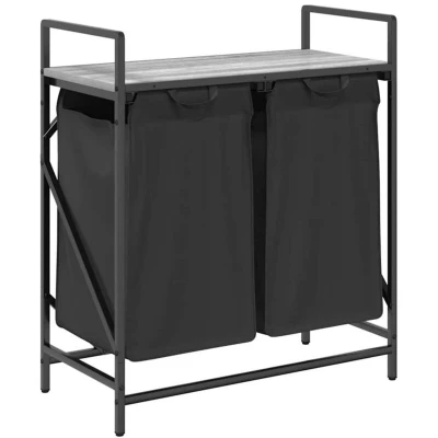 Image of vidaXL Laundry Basket 2 Compartments with Shelf Grey Sonoma
