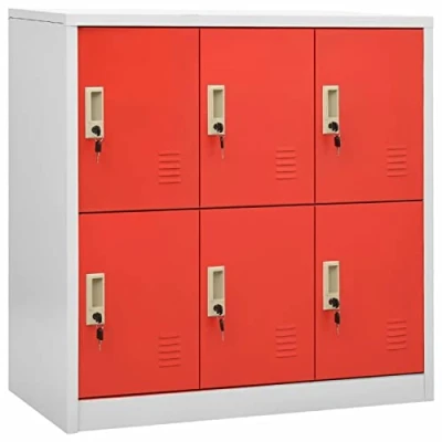Image of Susany Locker Cabinet, Office Workplace Metal Cabinet Storage Bathroom Shelf, Organiser, With 6 Lockers, Light Grey and Red 90x45x92.5 cm Steel