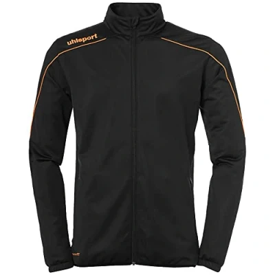 Image of Uhlsport Football Stream 22 Classic Jacket Men, Black/Fluo Orange, Smartbreathe Pique Brushed Outdoor Sports, Size XXXL
