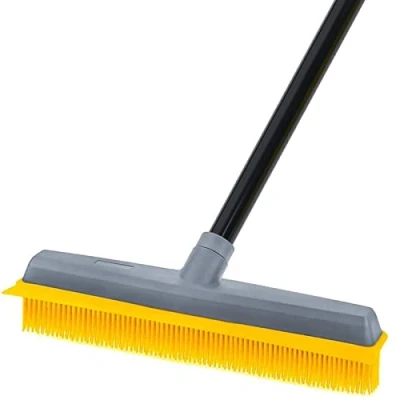 Image of Rubber Floor Brushes, Artificial Grass Cleaner Brush with 150 CM Long Handle,Indoor Broom Squeegee Edge for Carpet Pet Hair Sweeping,Push Hardwood Vinyl Yard outdoor Cleaning