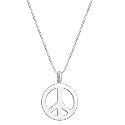 Image of Kuzzoi Exclusive Men&#039;s Necklace Polished with Peace Pendant (18 mm) in Hippie Look, Solid Chain for Husband or Boyfriend, Venetian Made of 925 Sterling Silver, Length 60 cm