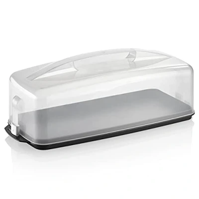 Image of Grizzly cake transport box rectangular with click lock, 6&quot; x 17&quot; 7&quot;, container rectangular, lid and carrying handle