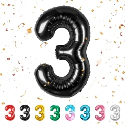 Image of Number Balloons 3,Black 3 Balloon 40 Inch Giant Helium Foil for Boys Girls Party Decor Birthday Anniversary Graduation Decorations Supplies