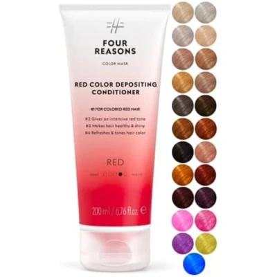 Image of FOUR REASONS Color Mask Red (27 Colors) Toning Treatment, Depositing Conditioner, Tone &amp; Enhance Treated Hair Semi Permanent Dye, Vegan and Cruelty Free, 6.76 fl oz